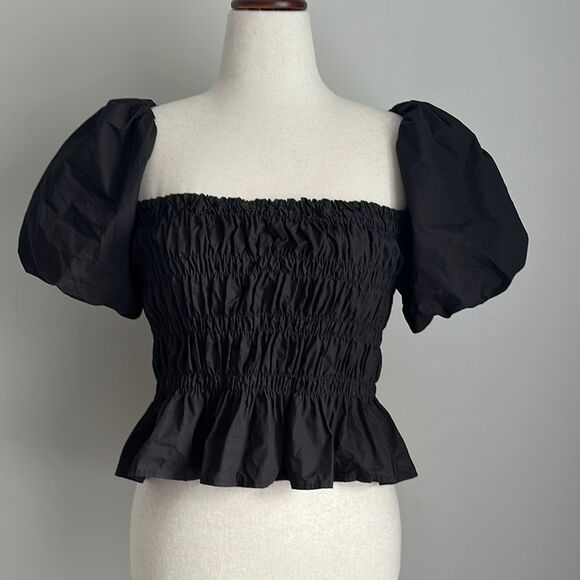 ASTR The Label Revolve Savina Ruched Bubble Sleeve Top in Black Size Small - Picture 2 of 9